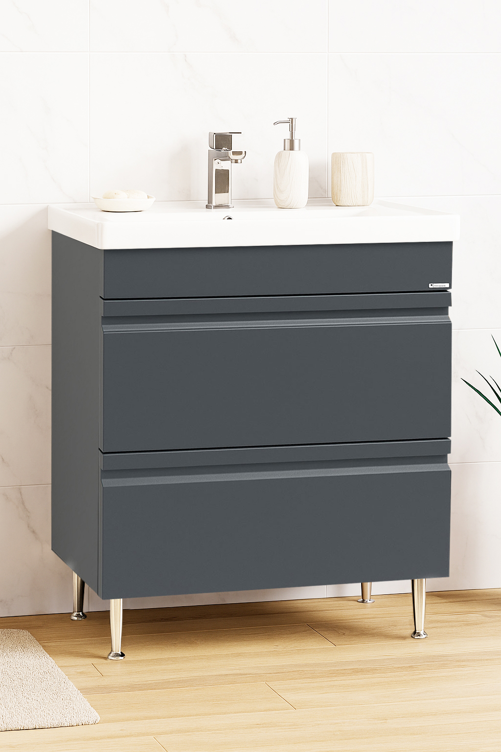 Mobilier Baie MDF și lavoar, Seria 786, Sertare, 70cm, Antracit