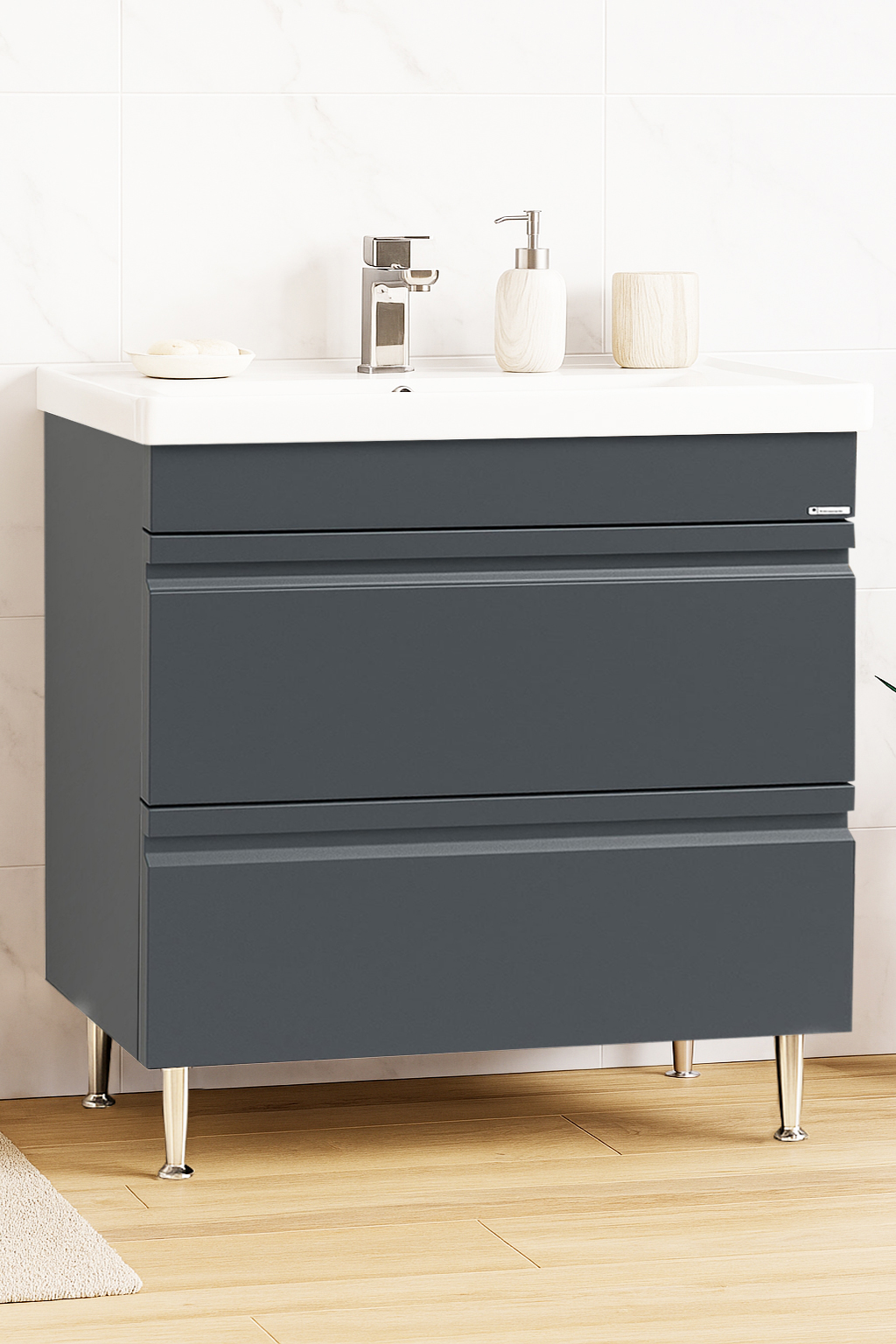Mobilier Baie MDF și lavoar, Seria 786, Sertare, 80cm, Antracit
