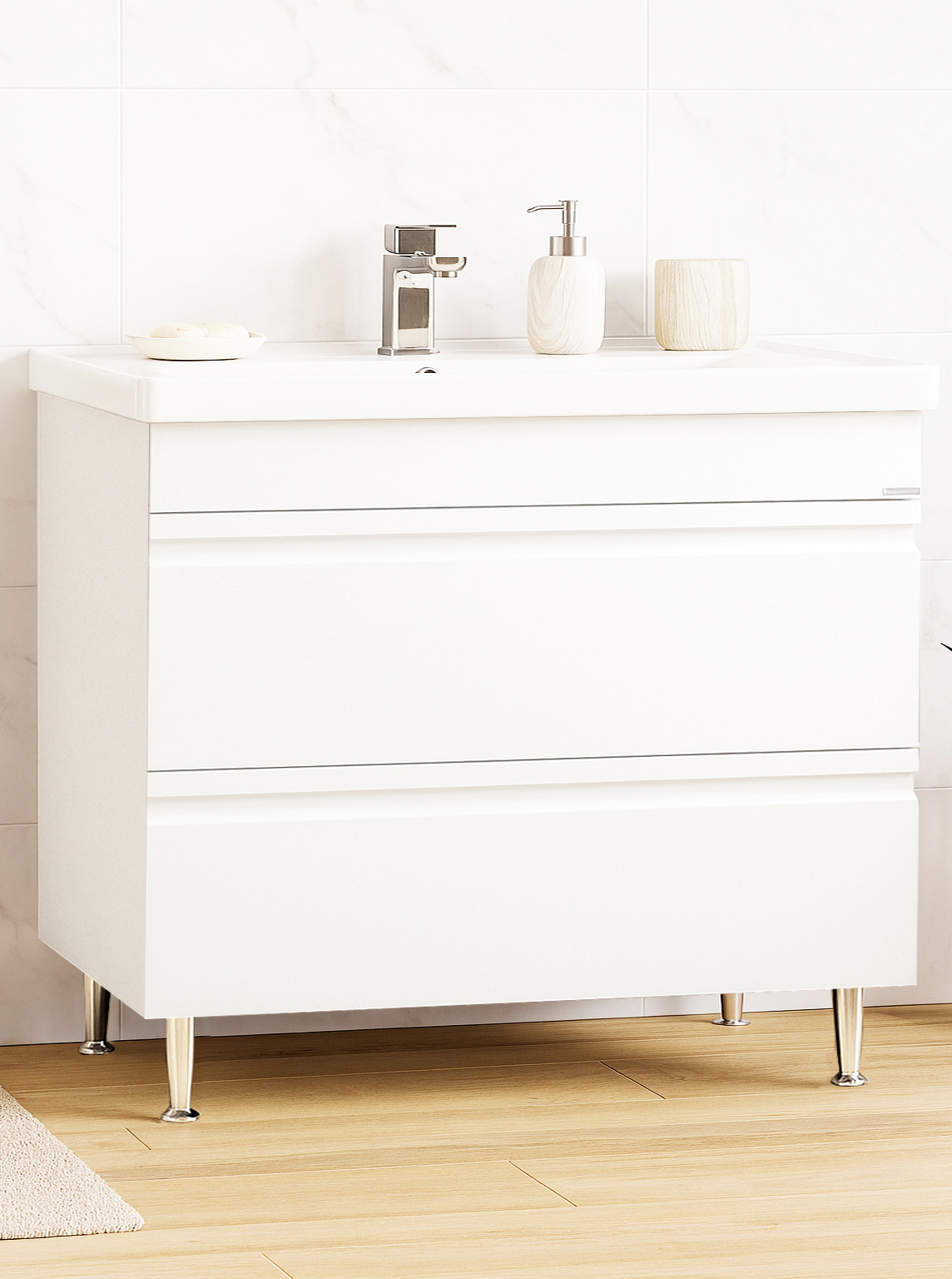 Mobilier Baie MDF și lavoar, Seria 786, Sertare, 100cm, Alb