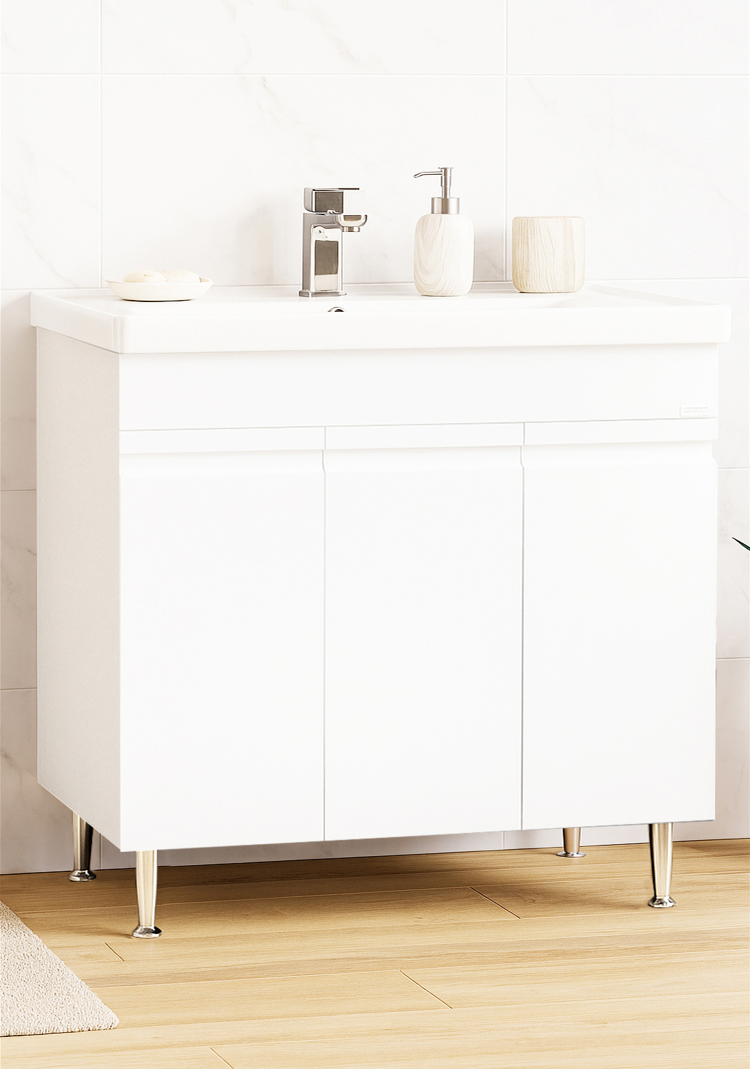 Mobilier Baie MDF și lavoar, Seria 786, 90cm, Alb
