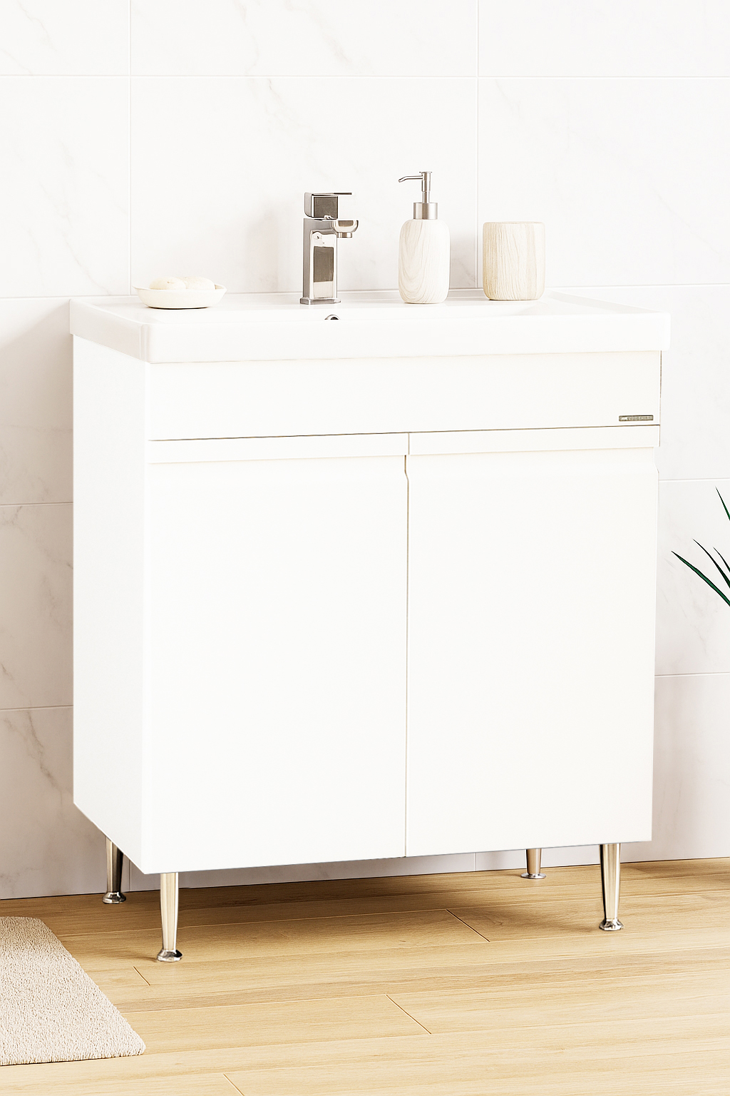 Mobilier Baie MDF și lavoar, Seria 786, 70cm, Alb