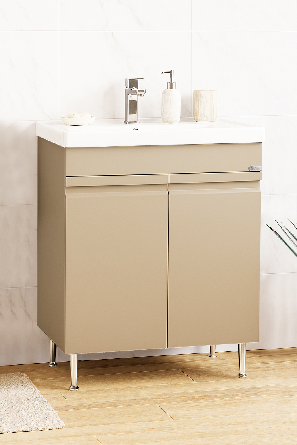 Mobilier Baie MDF și lavoar, Seria 786, 65cm, Cappuccino