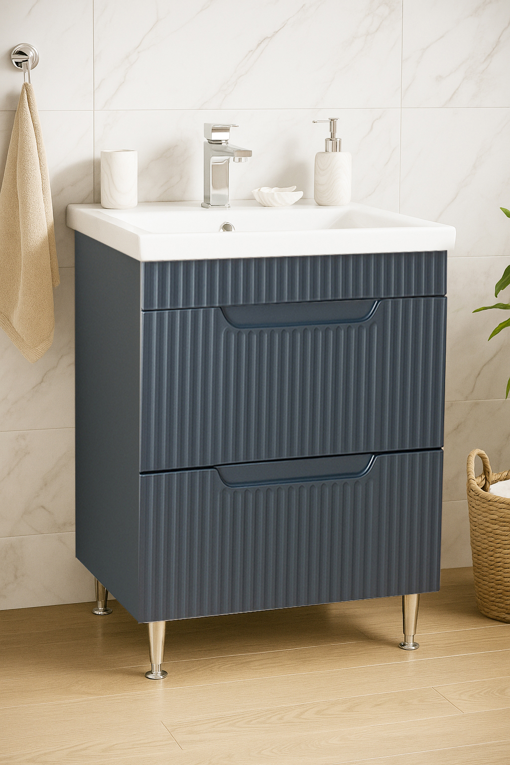 Mobilier Baie MDF și lavoar, Seria 733, Sertare, 60cm, Antracit