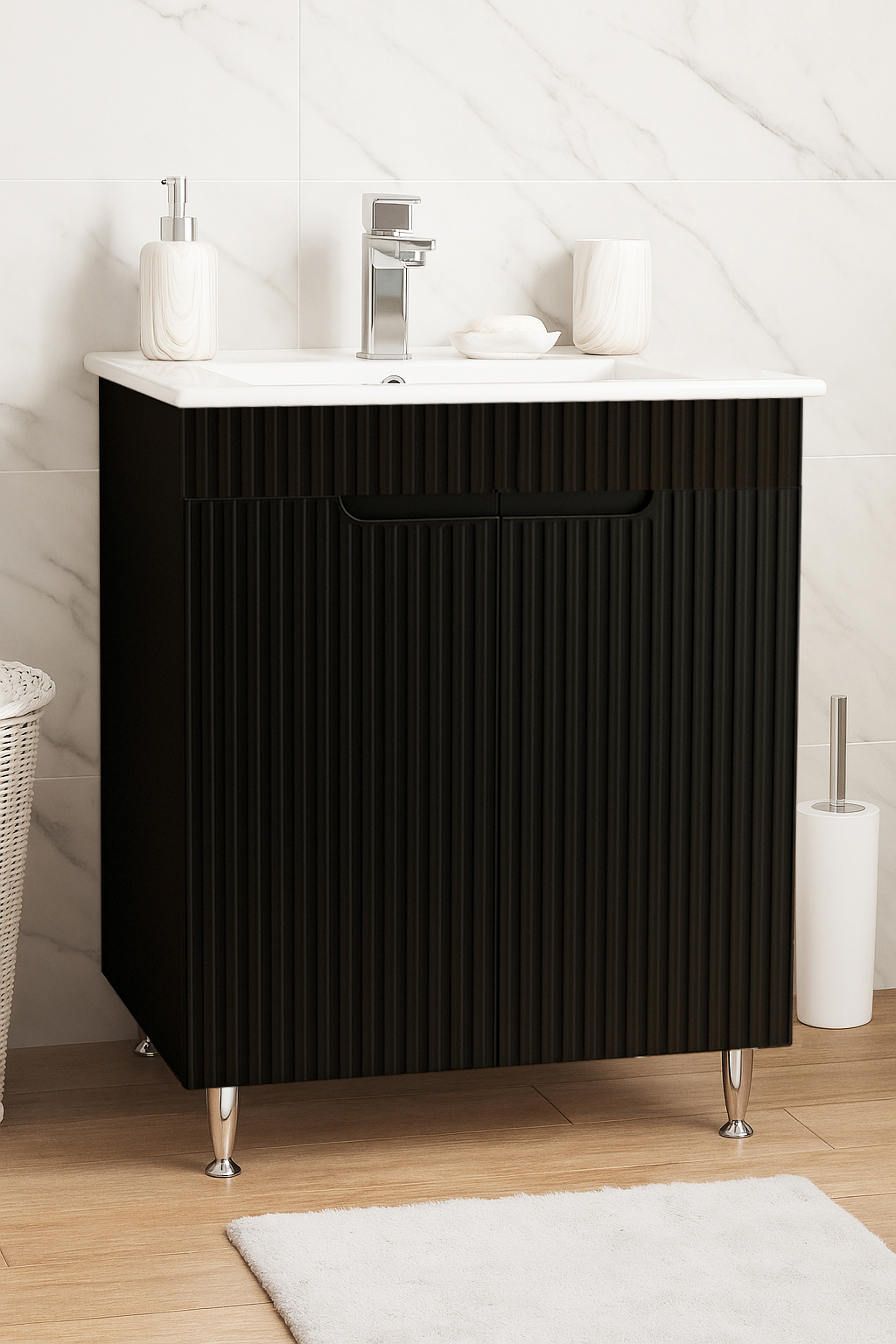 Mobilier Baie MDF și lavoar, Seria 033, 60cm, Negru
