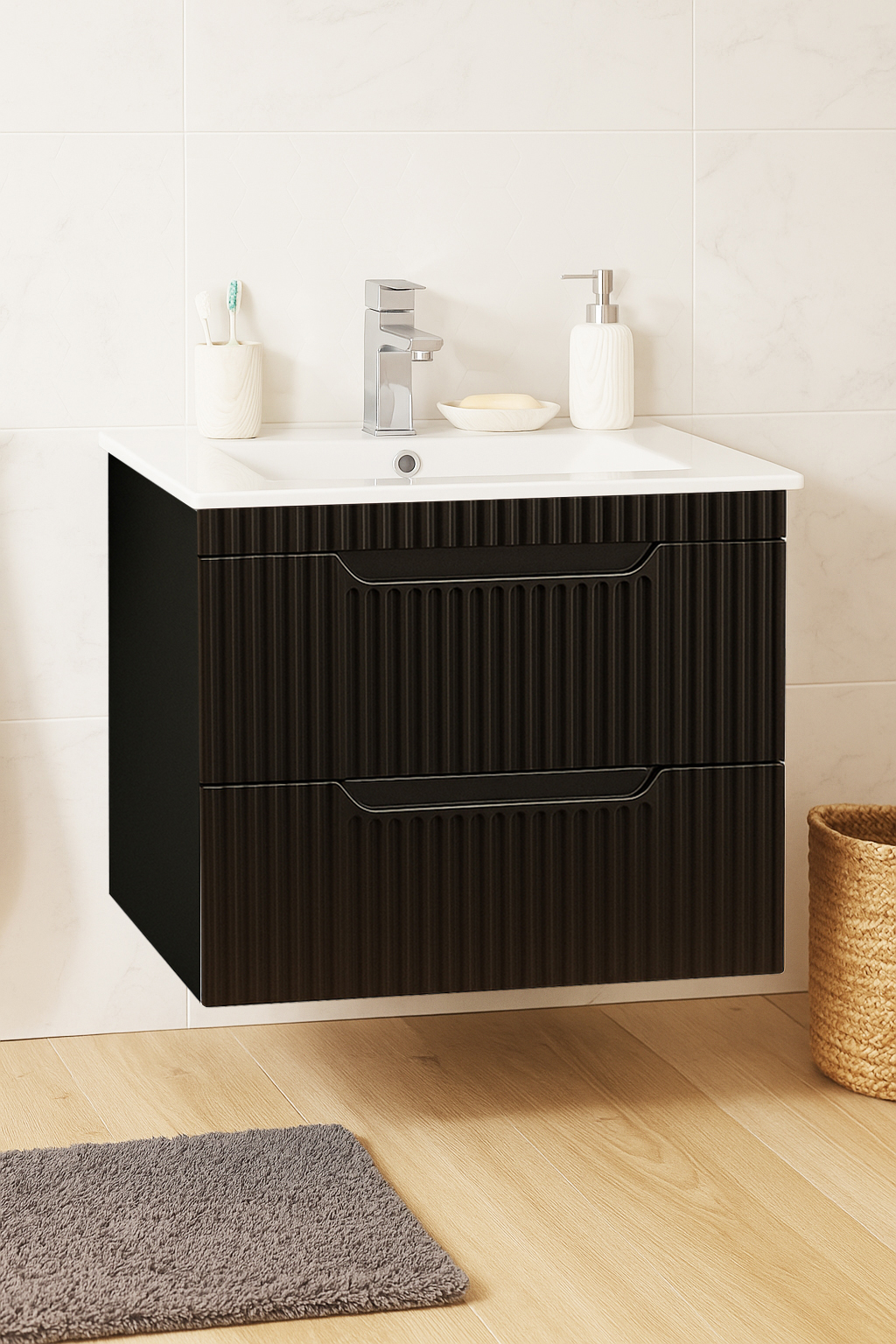 Mobilier Baie și lavoar, Seria 033, Suspendat, Sertare, 60cm, Negru