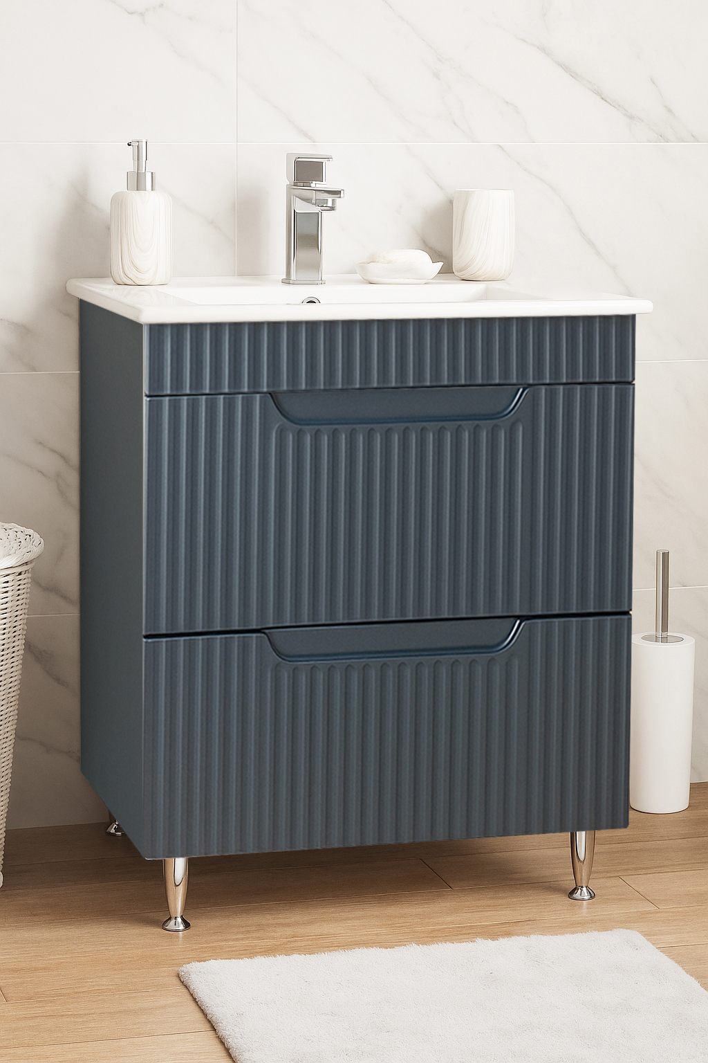 Mobilier Baie MDF și lavoar, Seria 033, Sertare, 60cm, Antracit