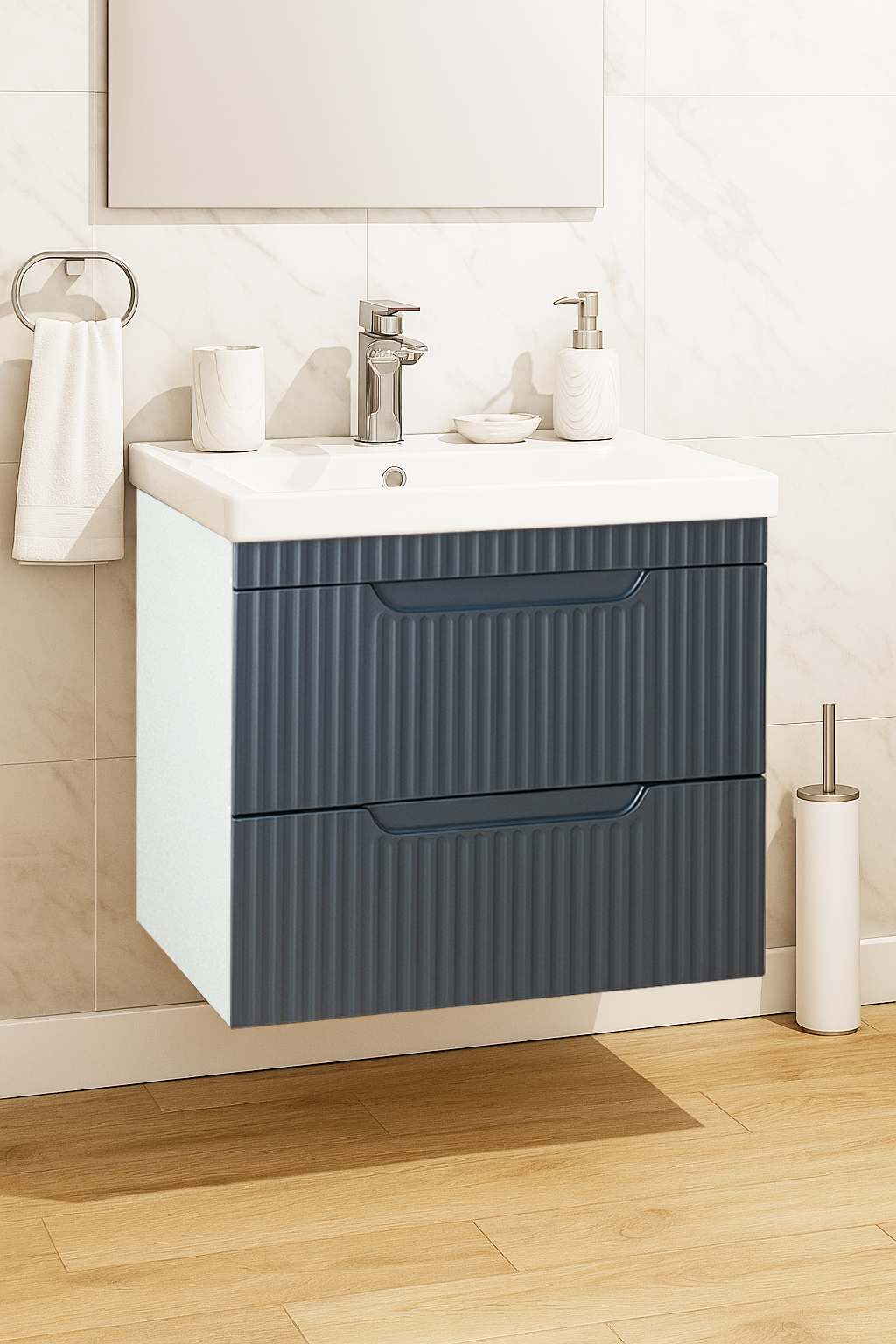 Mobilier Baie MDF kit și lavoar, Seria 733, Suspendat, Sertare, 60cm, Antracit