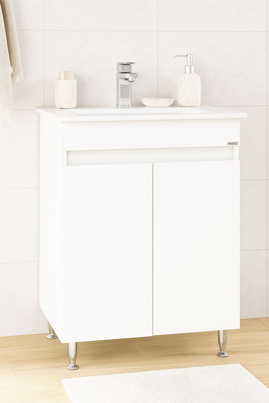 Mobilier Baie MDF și lavoar, Seria 386, 60cm, Alb