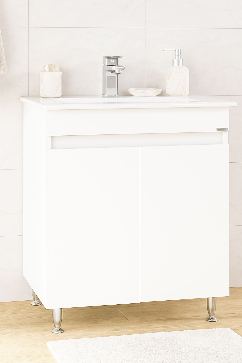 Mobilier Baie MDF și lavoar, Seria 386, 70cm, Alb