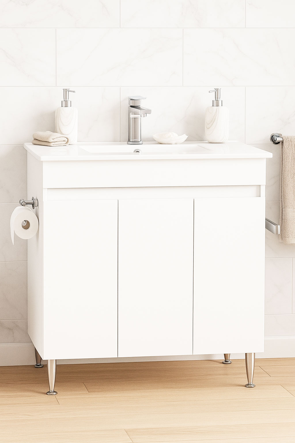 Mobilier Baie MDF și lavoar, Seria 386, 80cm, Alb