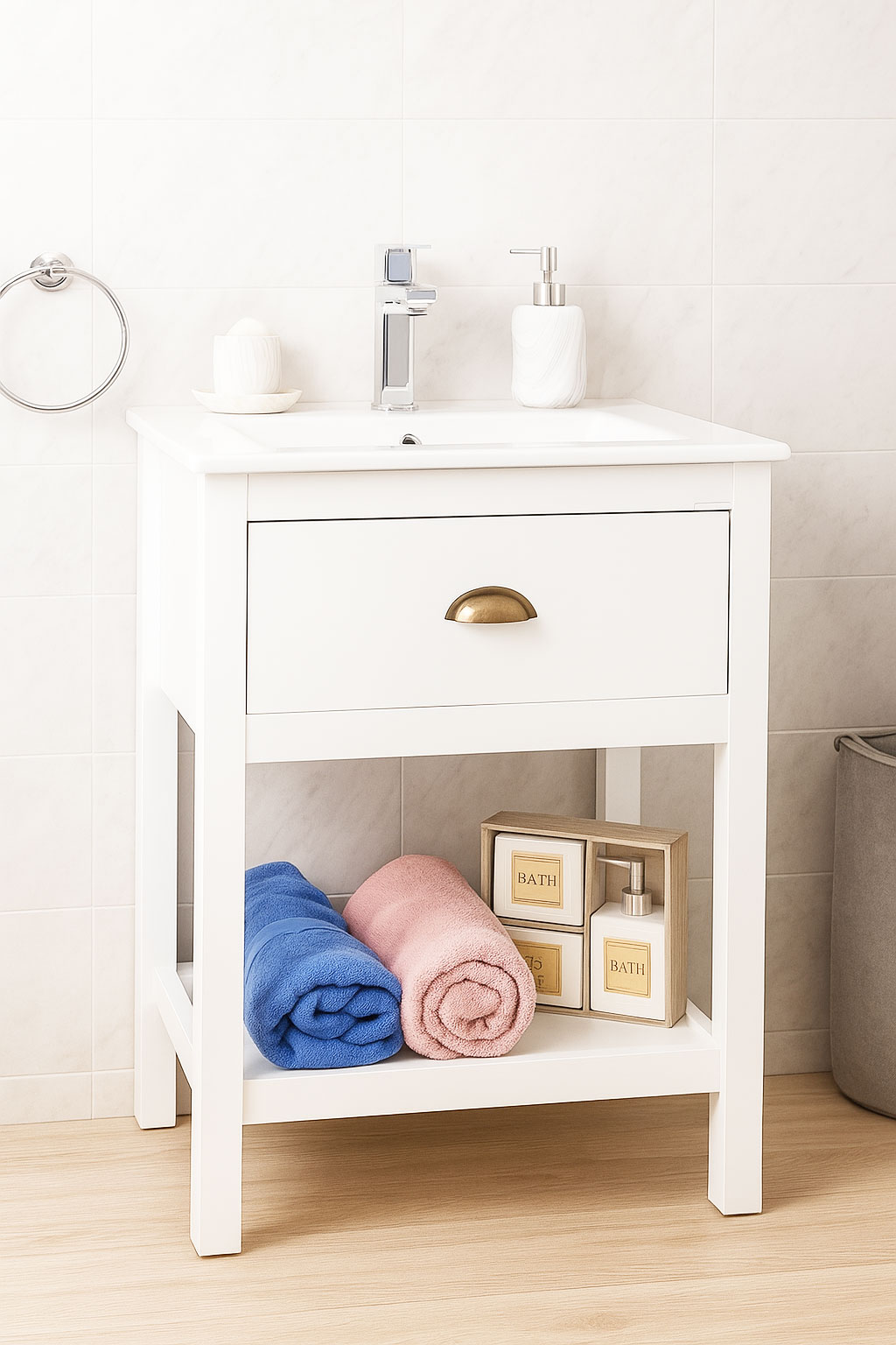 Mobilier Baie MDF și lavoar, Seria 020, 60cm, Alb