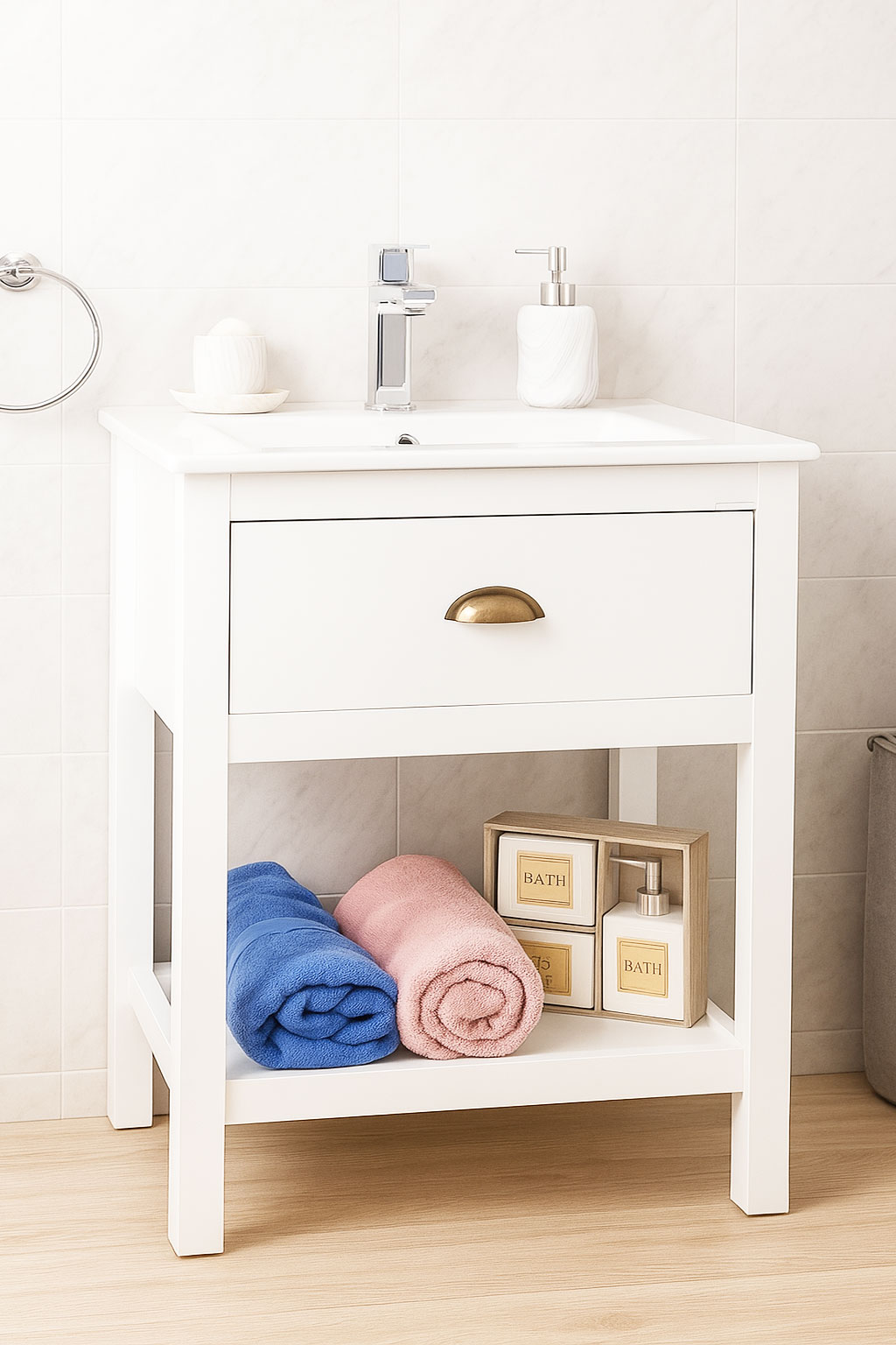 Mobilier Baie MDF și lavoar, Seria 020, 70cm, Alb