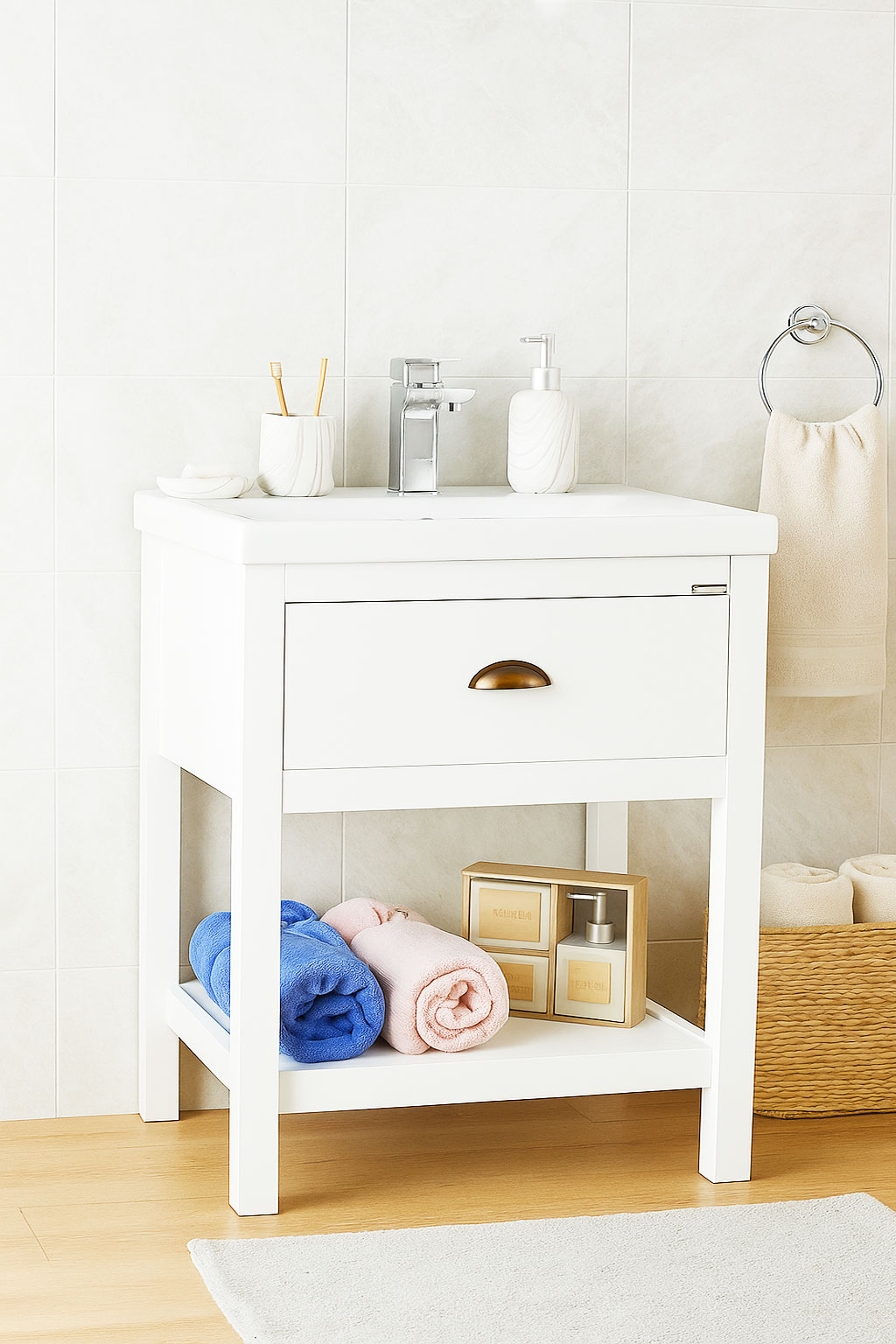 Mobilier Baie MDF și lavoar, Seria 720, 70cm, Alb