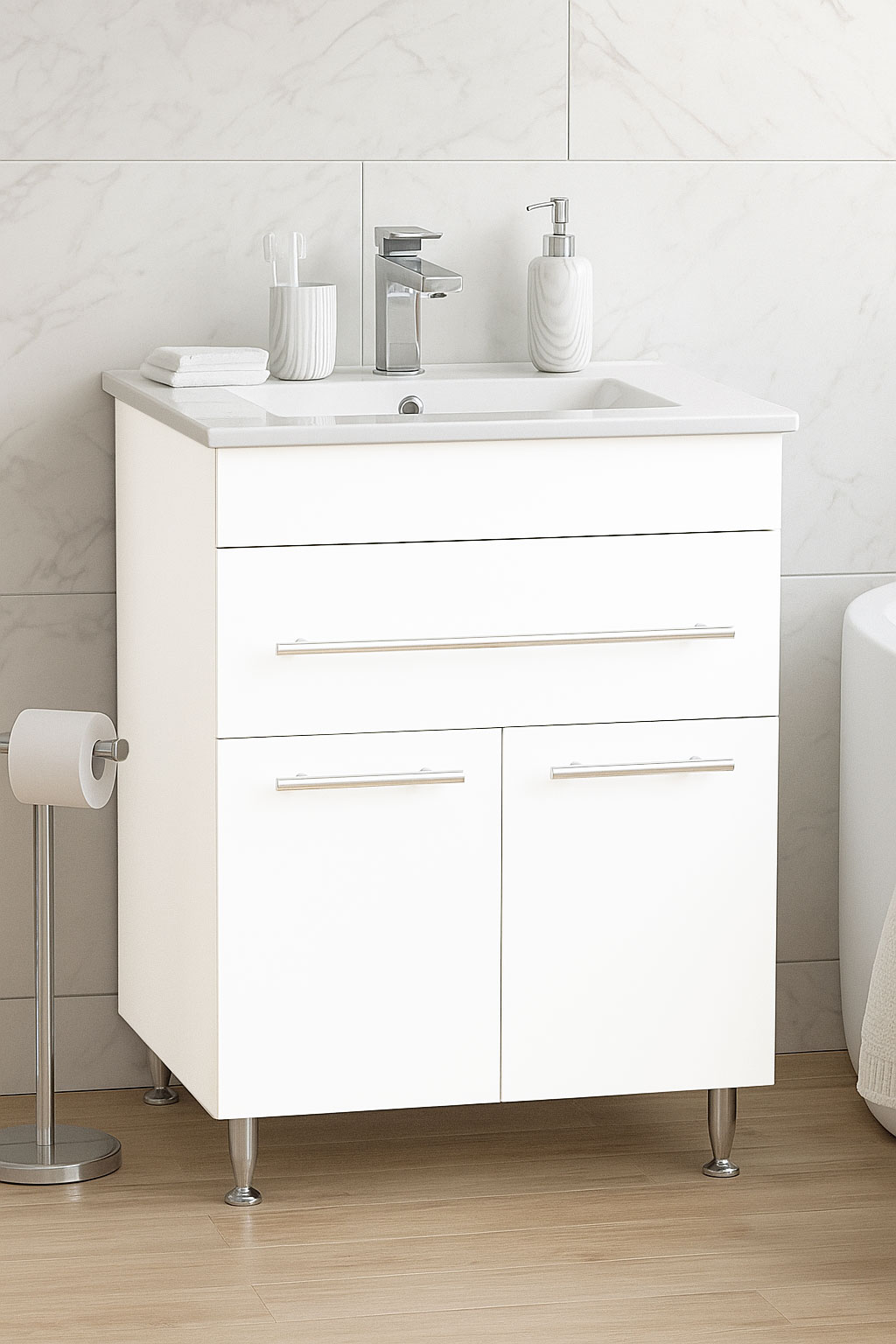 Mobilier Baie MDF și lavoar, Seria 065, 60cm, Alb