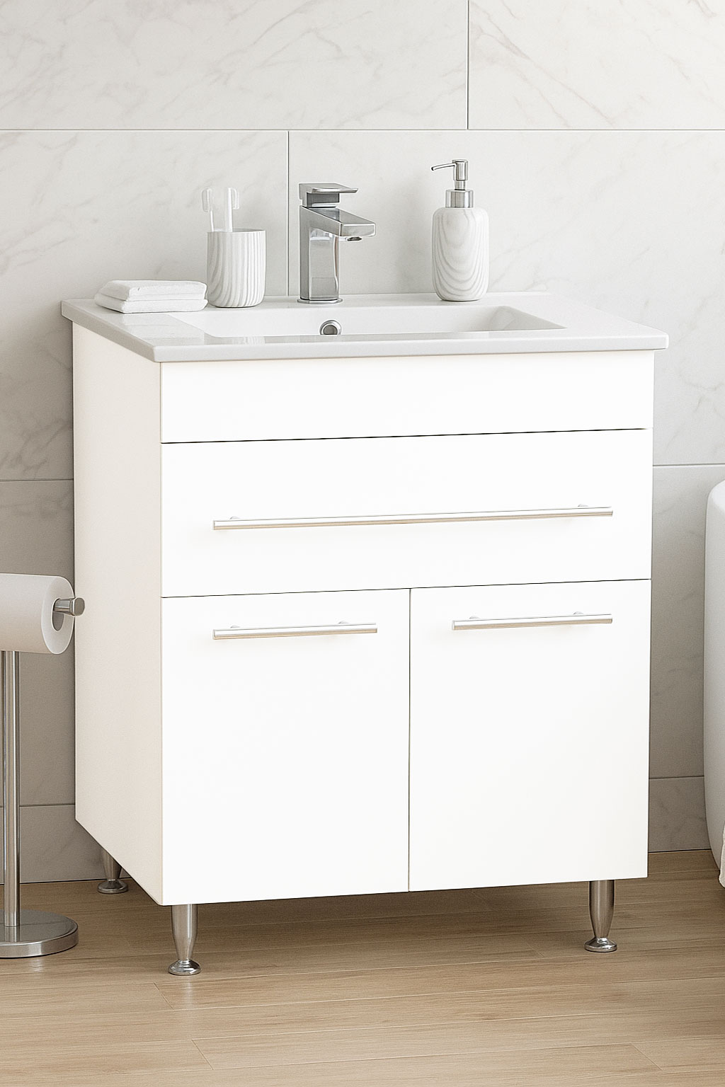 Mobilier Baie MDF și lavoar, Seria 065, 70cm, Alb