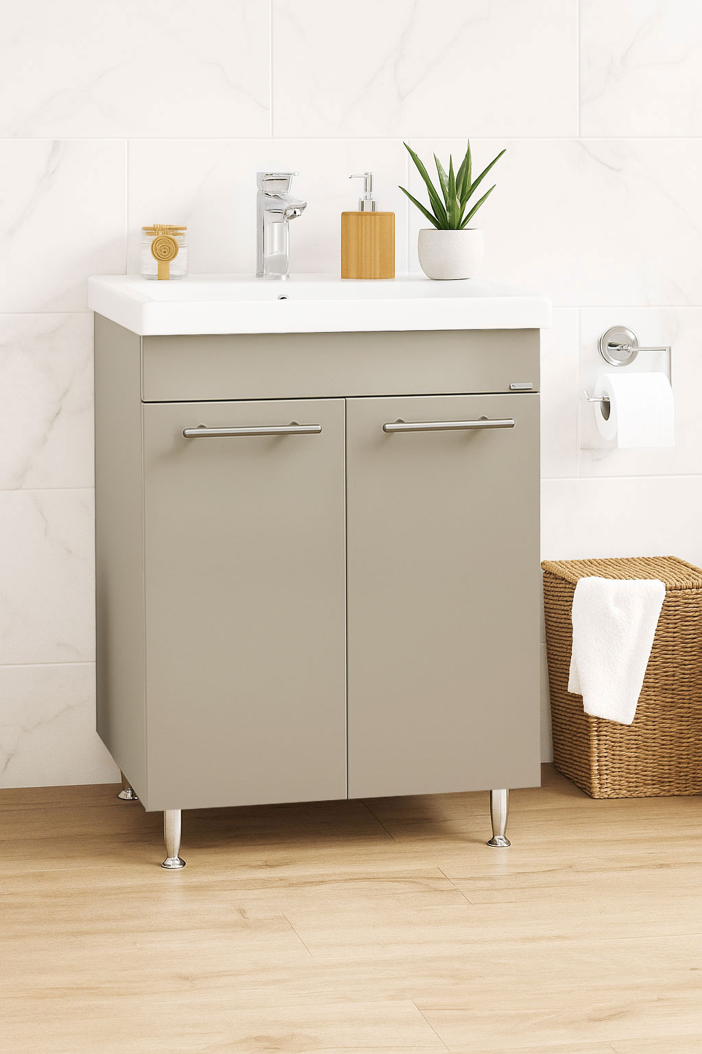 Mobilier Baie MDF și lavoar, Seria 754, 60cm, Taupe