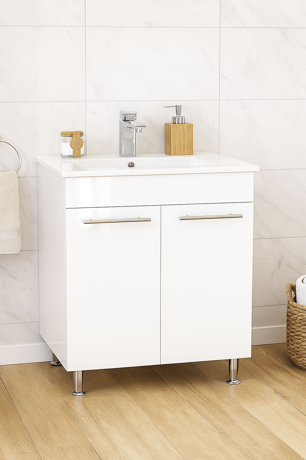 Mobilier Baie MDF și lavoar, Seria 054, 70cm, Alb