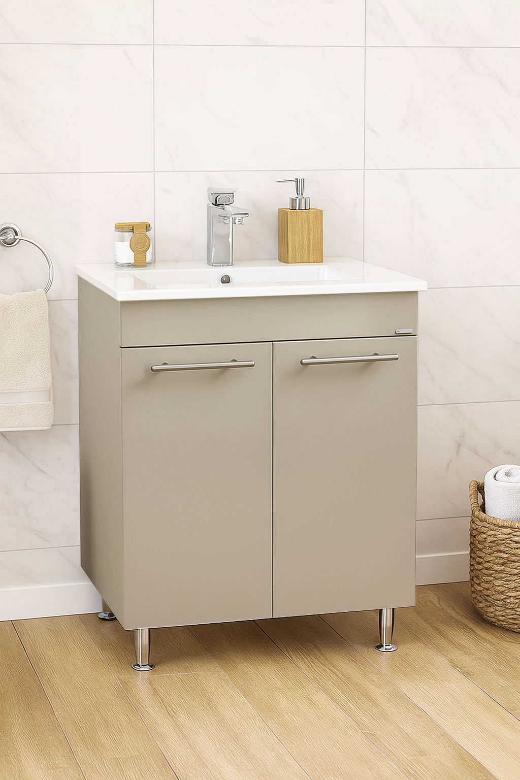 Mobilier Baie MDF și lavoar, Seria 054, 60cm, Taupe