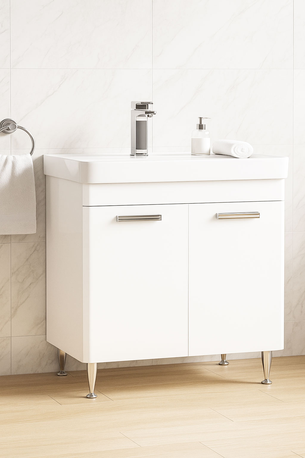 Mobilier Baie MDF și lavoar, Seria 501, 80cm, Alb