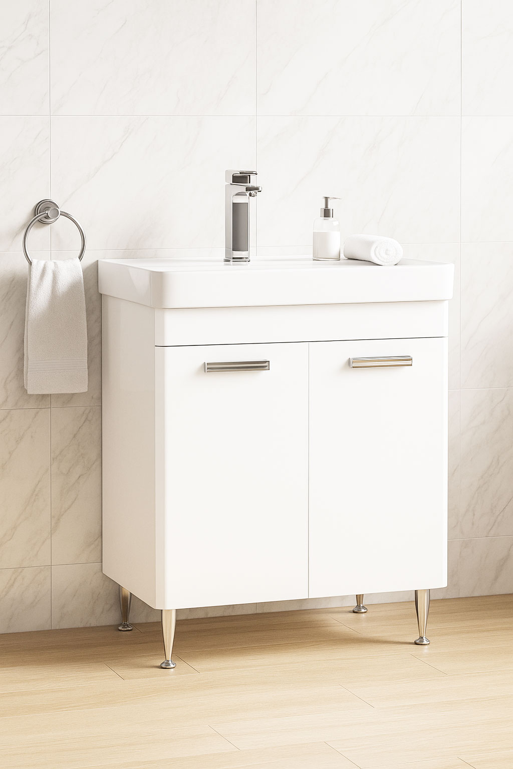 Mobilier Baie MDF și lavoar, Seria 501, 60cm, Alb