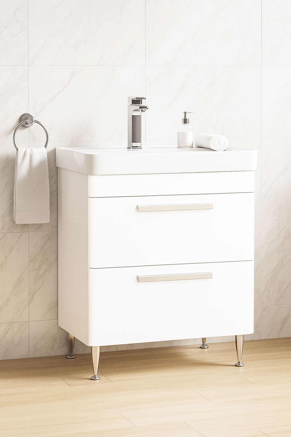 Mobilier Baie MDF și lavoar, Seria 501, Sertare, 60cm, Alb