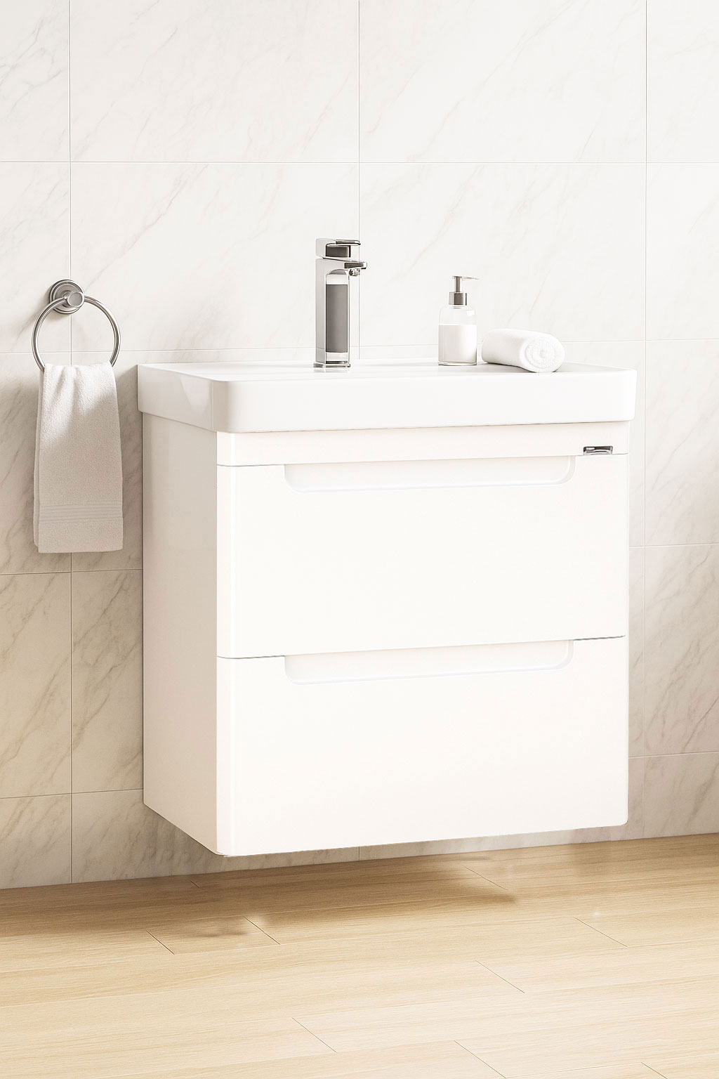 Mobilier Baie MDF și lavoar, Seria 502, 60cm, Alb