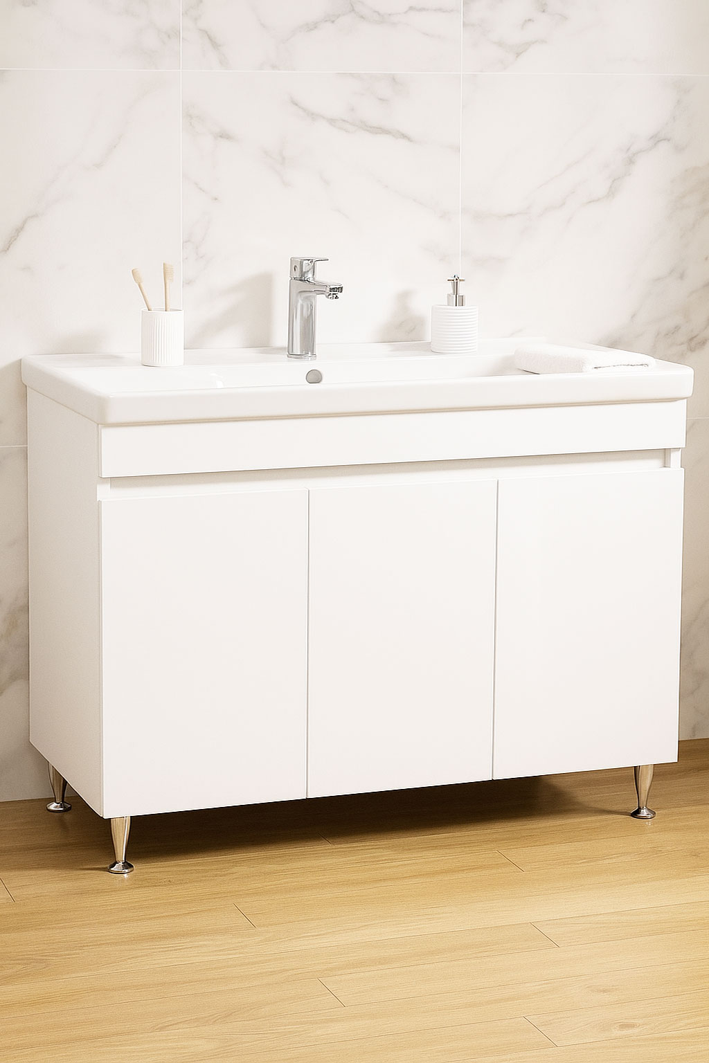 Mobilier Baie MDF și lavoar, Seria 286, 100cm, Alb