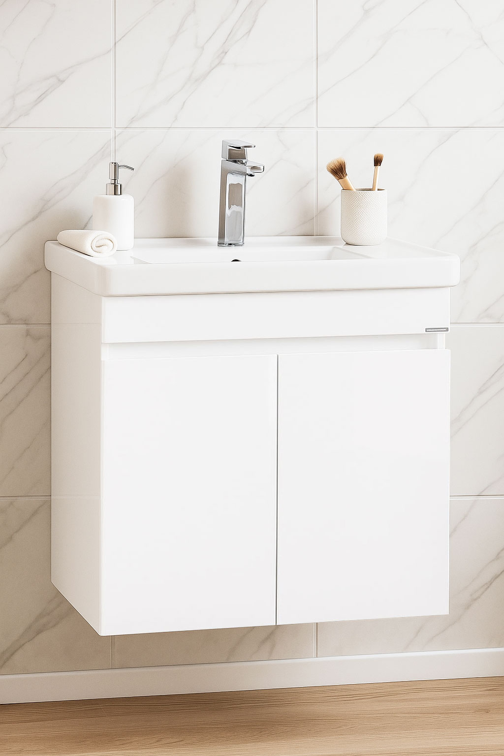 Mobilier Baie MDF și lavoar, Seria 286, Suspendat, 60 cm, Alb