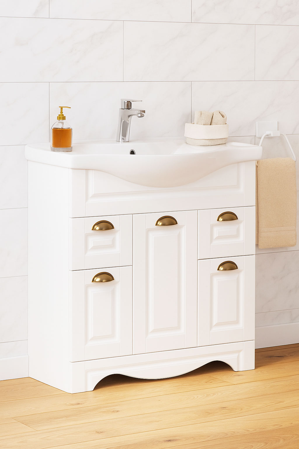 Mobilier Baie MDF și lavoar, Seria 172, 75cm, Alb rustic