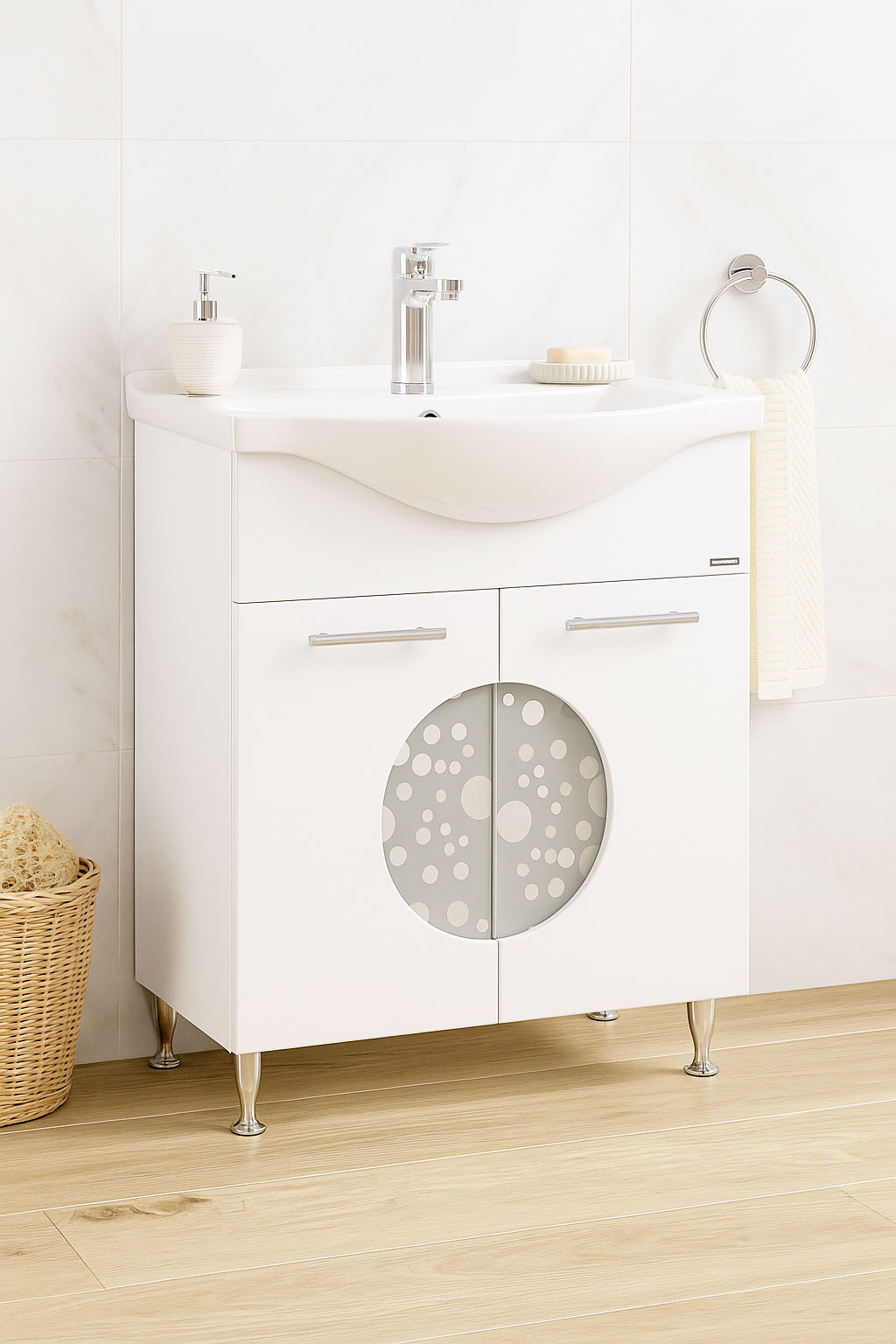 Mobilier Baie MDF și lavoar, Seria 178, 65cm, Alb