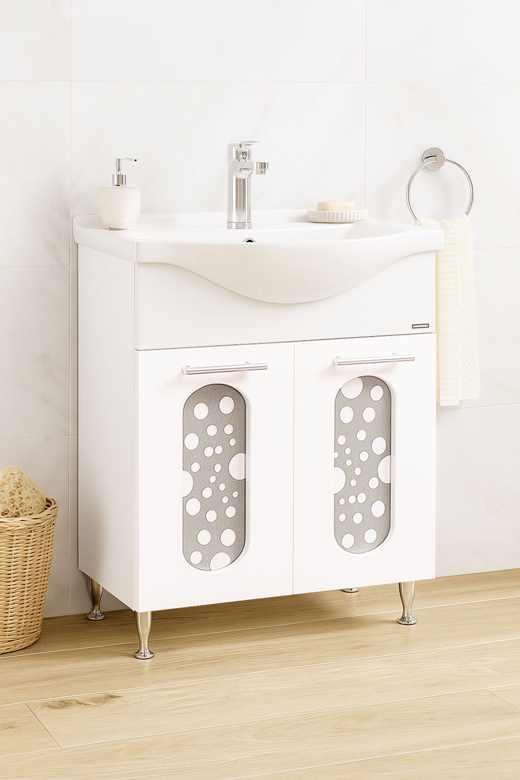 Mobilier Baie MDF și lavoar, Seria 177, 65cm, Alb