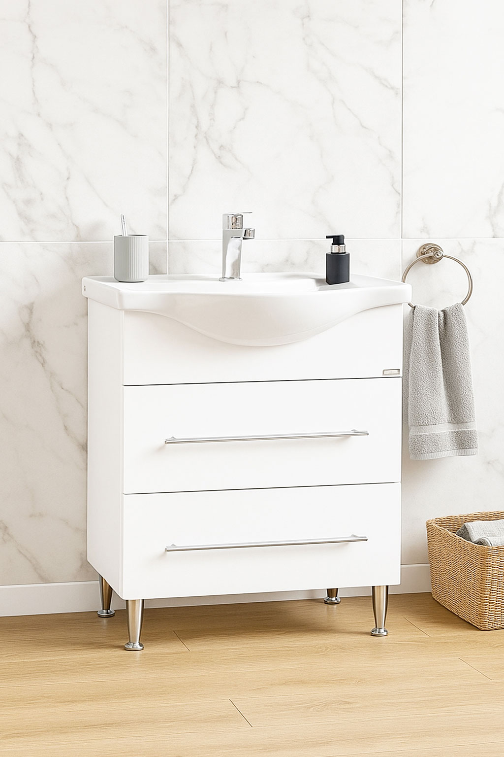 Mobilier Baie Kit și lavoar, Seria 187, 65cm, Alb