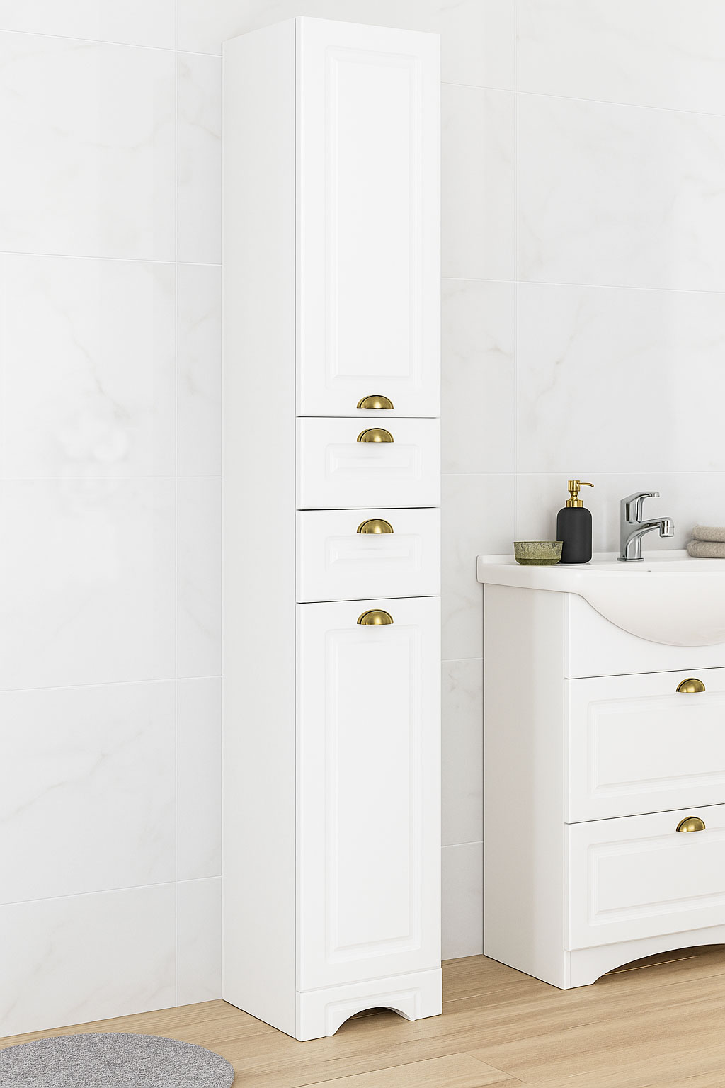 Dulap Baie înalt MDF, Seria 172, Alb rustic