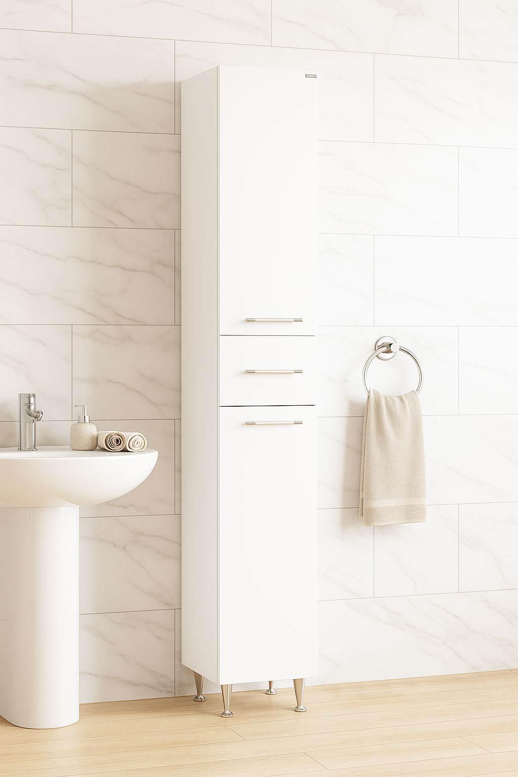 Dulap Baie înalt MDF vopsit Kit, Seria 010, Alb