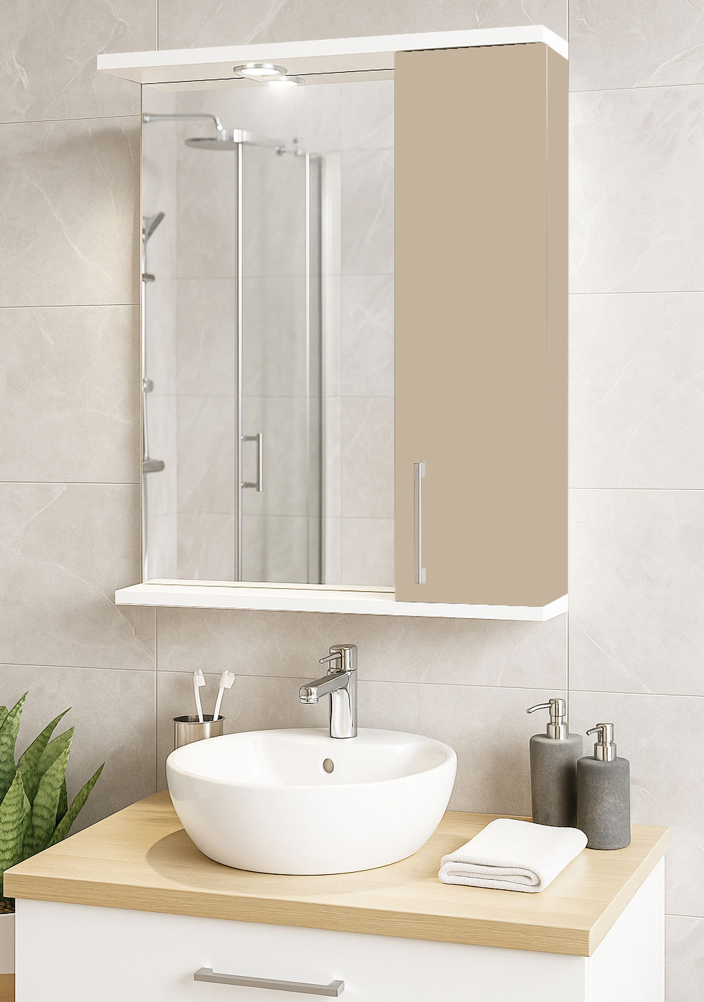 Oglindă MDF, Seria 020, 55cm, Cappuccino