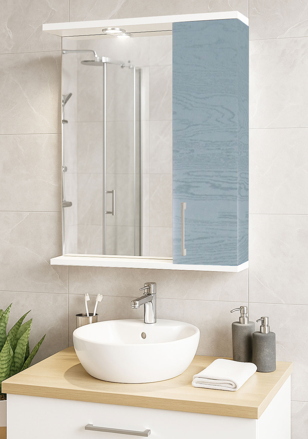 Oglindă MDF, Seria 020, 55cm, Bleu rustic