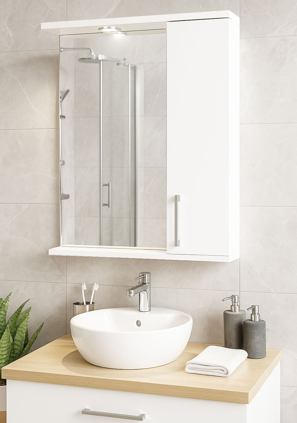 Oglindă MDF, Seria 020, 55cm, Alb
