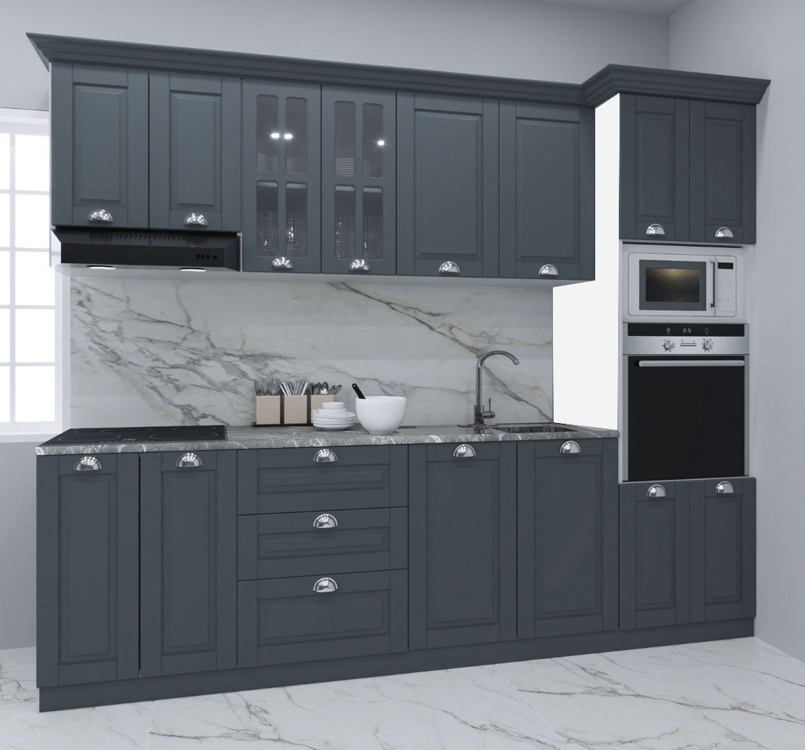 Mobilier bucătărie MDF Set, Square, 260cm, Antracit
