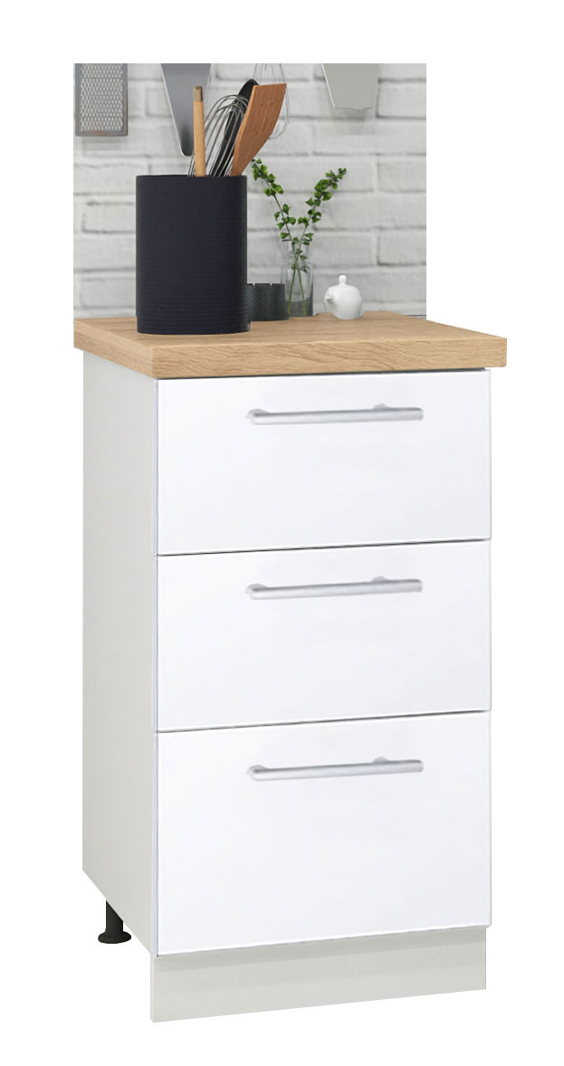 Mobilier bucătărie PAL kit, Germania, Inferior, 3 sertare, 40cm, Alb