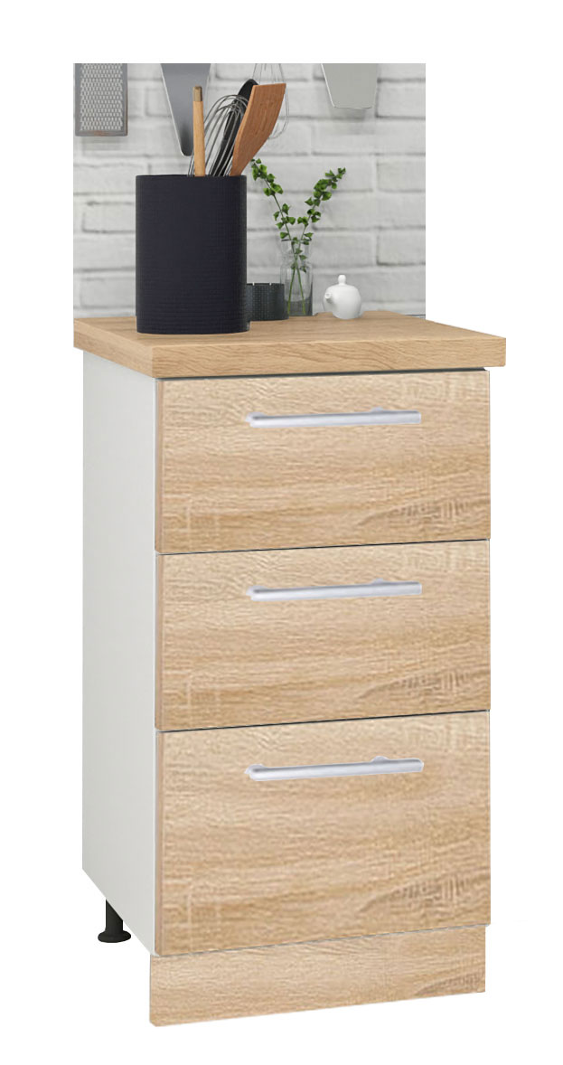 Mobilier bucătărie PAL kit, Germania, Inferior, 3 sertare, 40cm, Sonoma