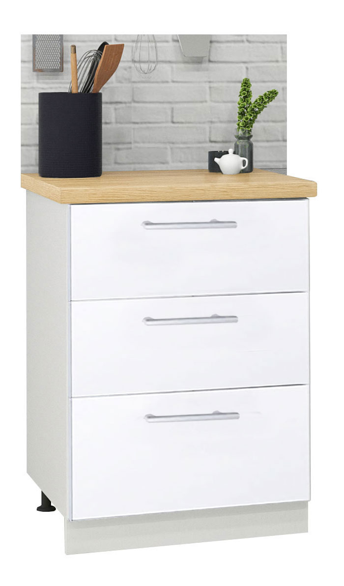 Mobilier bucătărie PAL kit, Germania, Inferior, 3 sertare, 60cm, Alb