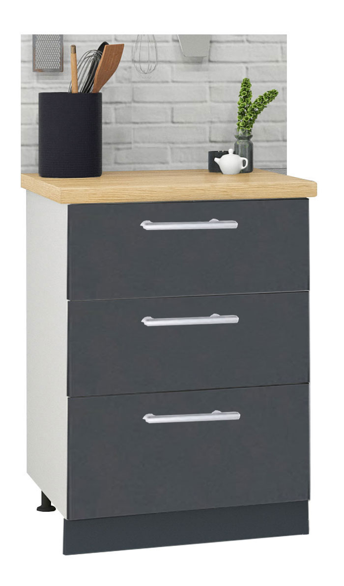 Mobilier bucătărie PAL kit, Germania, Inferior, 3 sertare, 60cm, Antracit