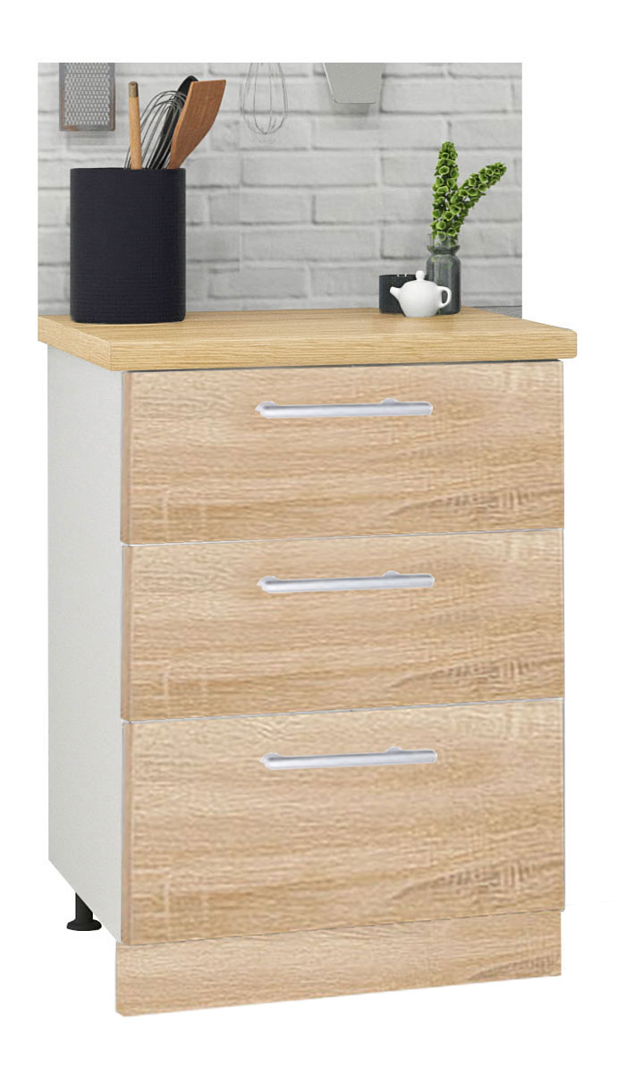 Mobilier bucătărie PAL kit, Germania, Inferior, 3 sertare, 60cm, Sonoma