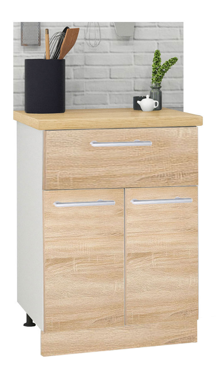 Mobilier bucătărie PAL kit, Germania, Inferior, 2 usi și 1 sertar, 60cm, Sonoma