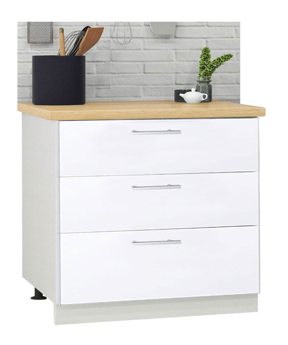 Mobilier bucătărie PAL kit, Germania, Inferior, 3 sertare, 80cm, Alb