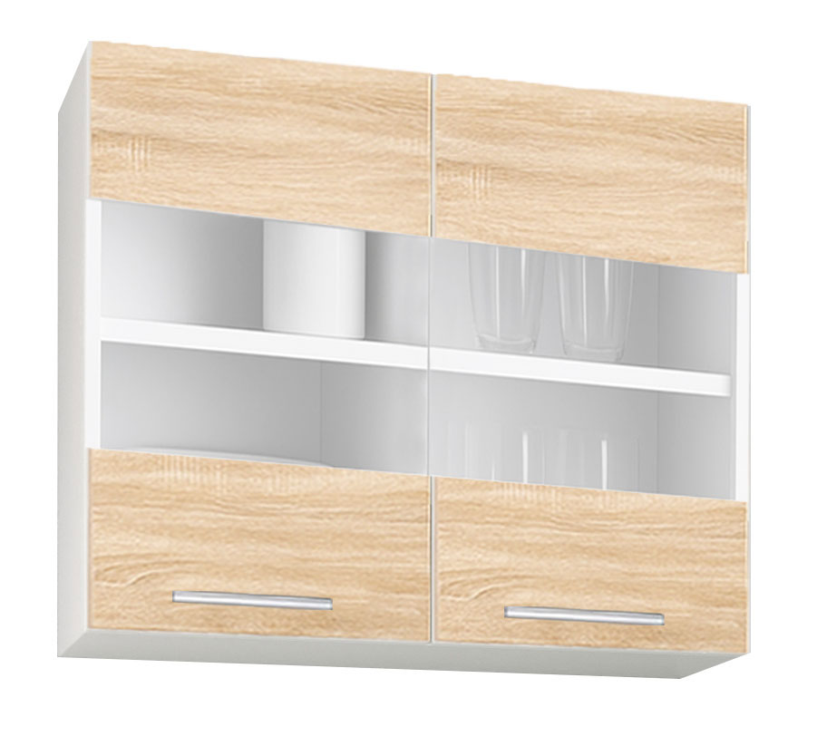 Mobilier bucătărie PAL kit, Germania, Suspendat, uși cu sticlă, 80cm, Sonoma
