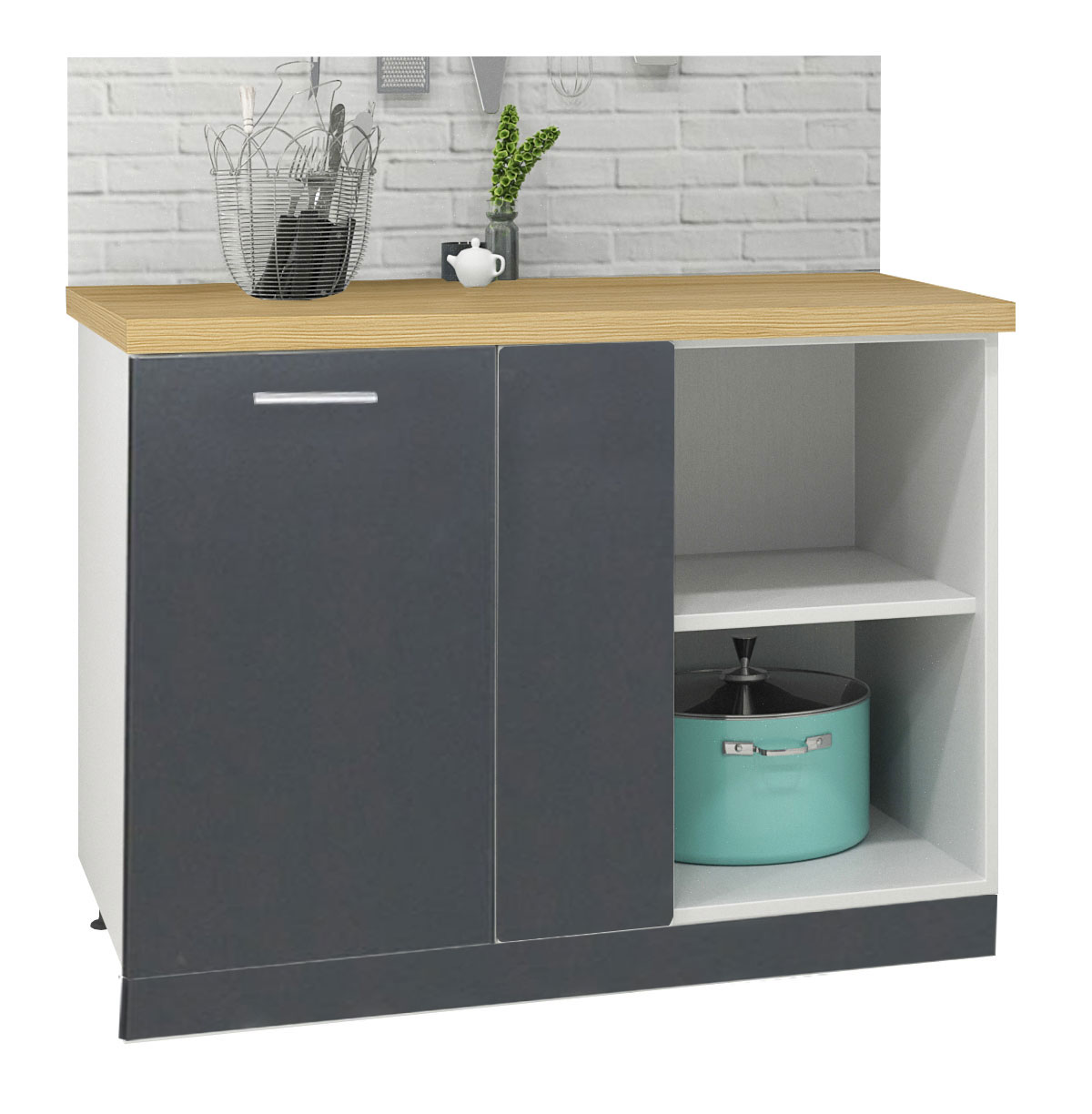 Mobilier bucătărie PAL kit, Germania, Inferior, Colț stânga/dreapta, 100cm, Antracit