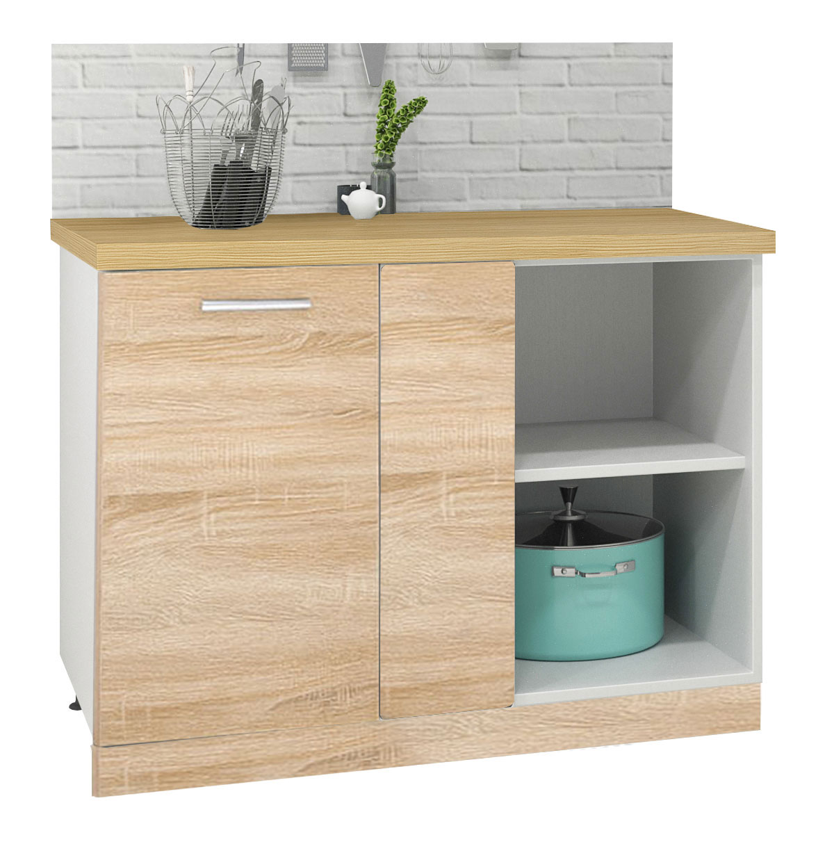 Mobilier bucătărie PAL kit, Germania, Inferior, Colț stânga/dreapta, 100cm, Sonoma