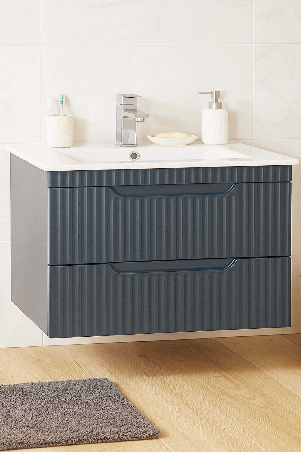 Mobilier Baie și lavoar, Seria 033, Suspendat, Sertare, 80cm, Antracit