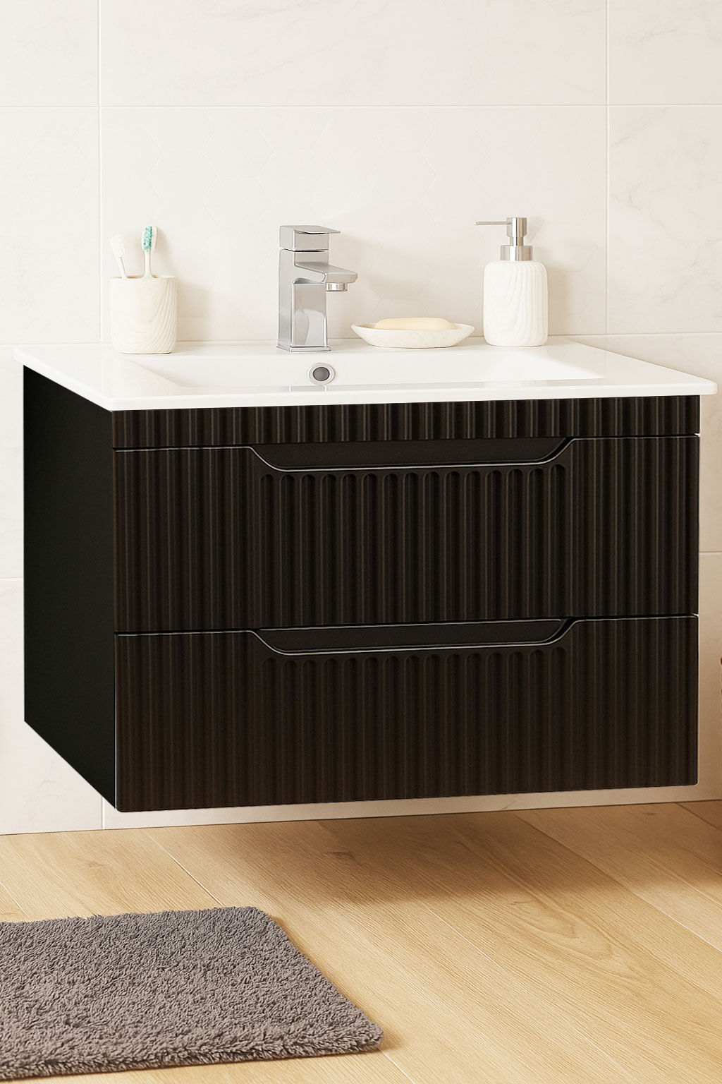 Mobilier Baie și lavoar, Seria 033, Suspendat, Sertare, 80cm, Negru